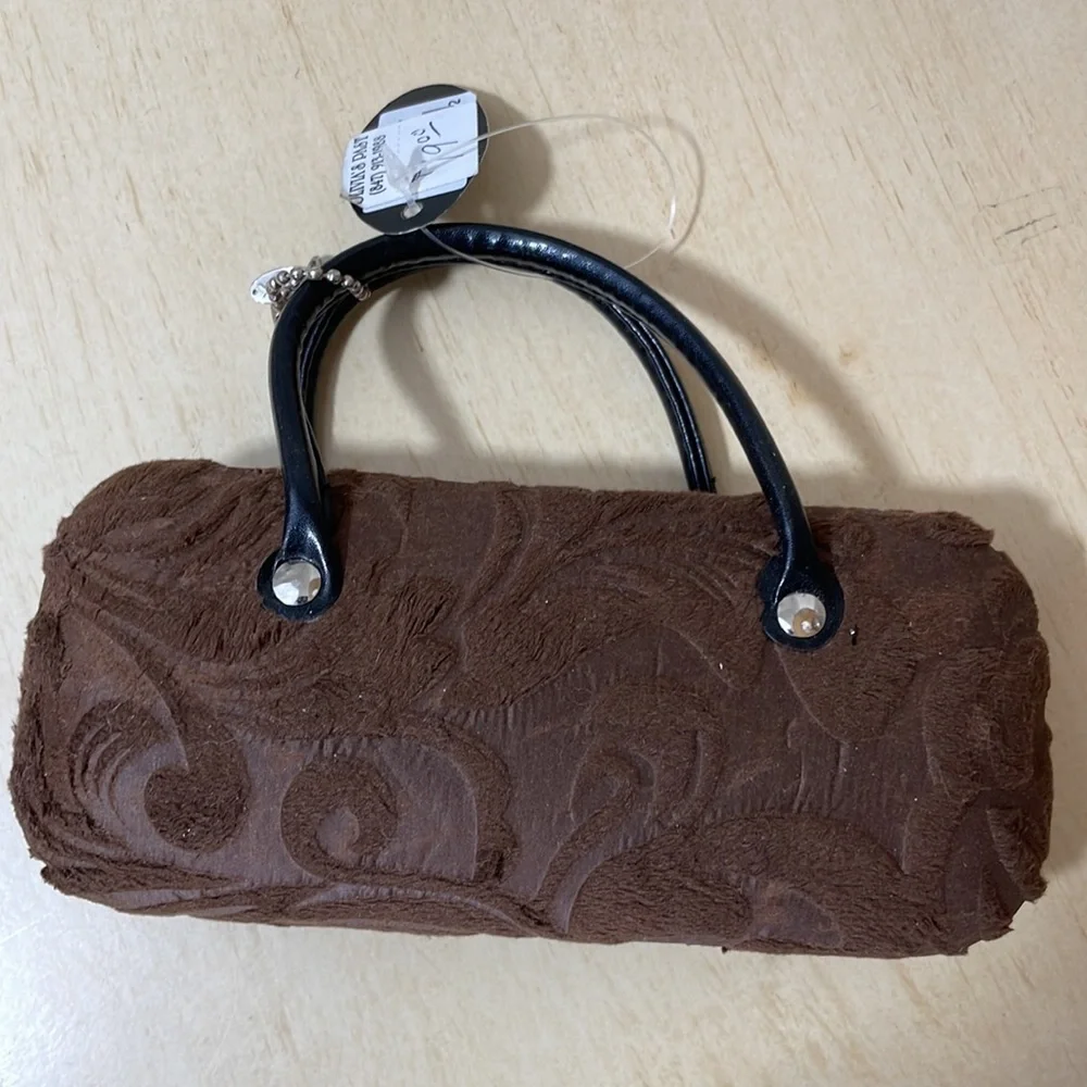 Sax Brown Velvet Paisley Covered Hard Clamshell Glasses Case w/Handles
